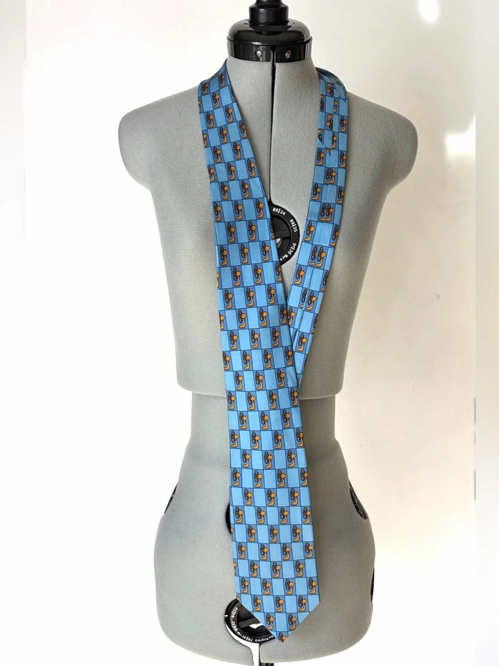 Gucci silk tie w/ electric fan pattern, blue/yellow, 54” 3.25”, GUC